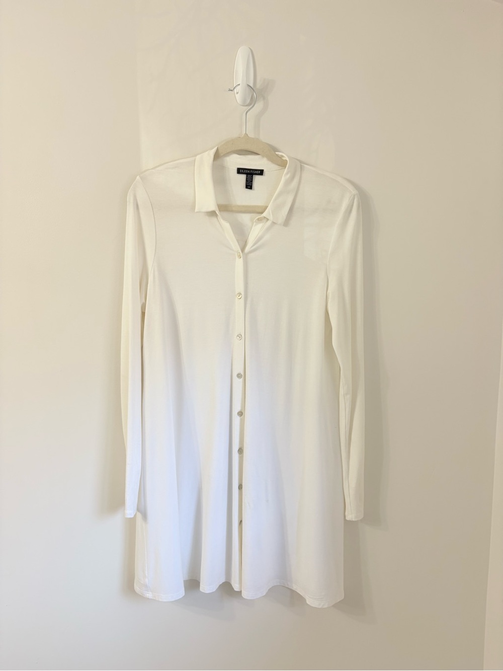 EILEEN FISHER Soft Cream Button Down Tunic Top Sz S Coastal Grandma Lagenlook - Picture 2 of 5